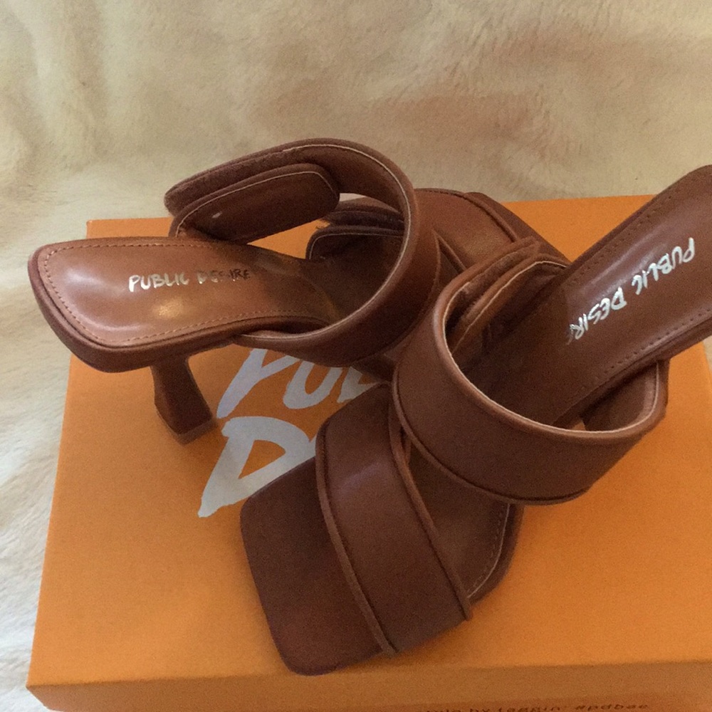 Brand New Public Desire mules Tan size 6